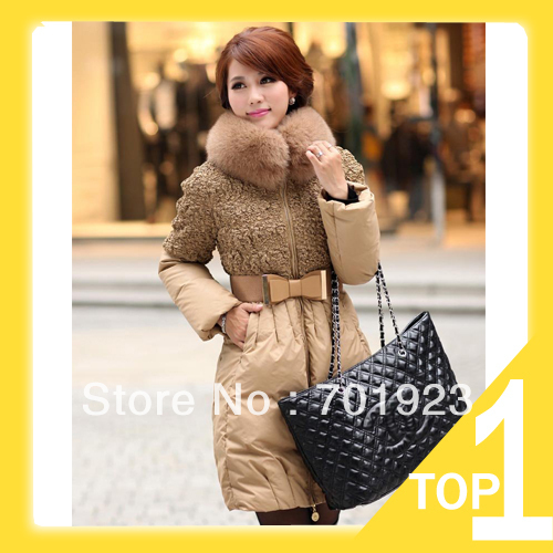 Holday Sale Free shipping Women 's fox fur collar long down clothing excellent quality coat thick coat down jacket women Y6014