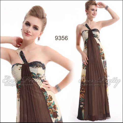 Holiday Sale 09356BR Exquisite One Shoulder Floral Printed Chiffon Evening Dress