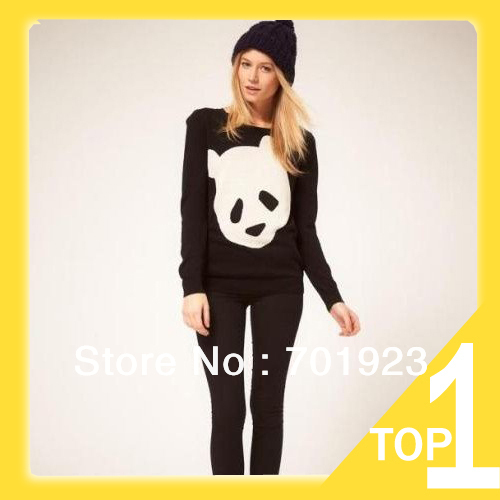 Holiday Sale 2012 New Fashion Womens' Cute Panda head print Womens' pullover round neck Sweaters Casual knitwear Y6046
