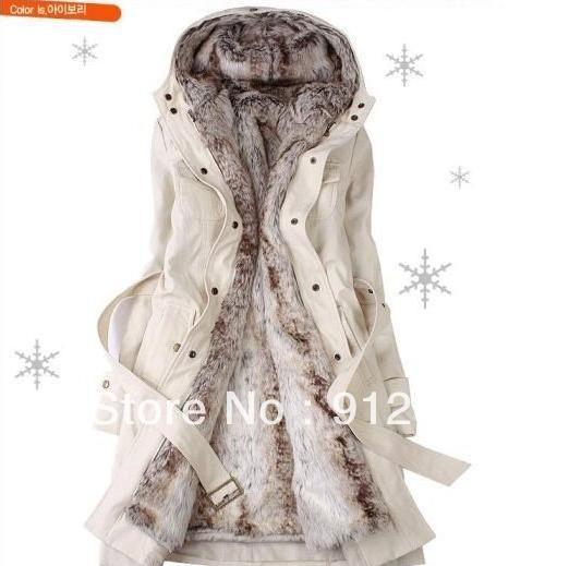 Holiday Sale 2013 Faux fur lining women's winter warm long fur coat jacket clothes wholesale Free Shipping