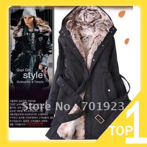 Holiday Sale 2013 Faux fur lining women's  winter warm long fur coat jacket clothes wholesale Free Shipping Y0749