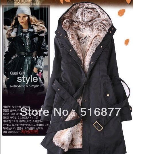 Holiday Sale 2013 Faux fur lining women's winter warm long fur coat jacket clothes wholesale Free Shipping Y0749