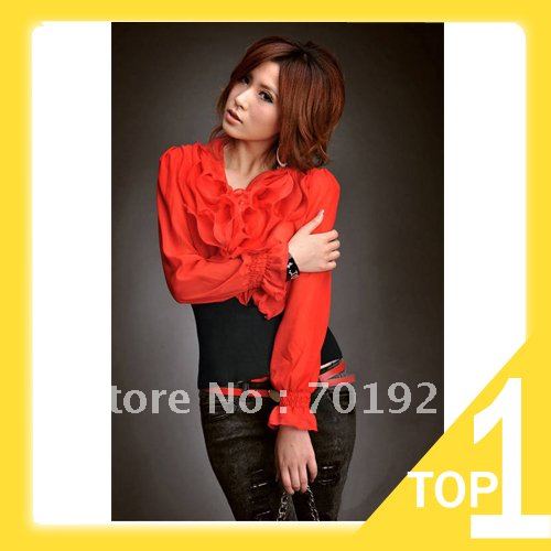 Holiday Sale 2013 FREE SHIPPING NEW Women's Lady Fashion Long Sleeve Top Chiffon Shirt Blouse Tops 3 Colors Y2410