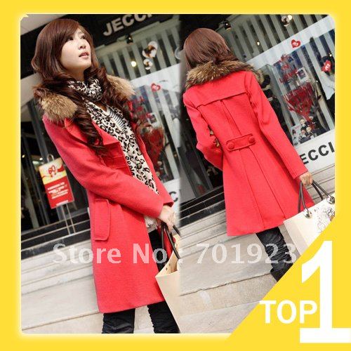 Holiday Sale 2013 Hot selling medium-long trench woolen outerwear double breasted casual overcoat fur collar free shipping Y3779