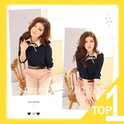 Holiday Sale 2013 NEW, popular fashion sweet design chiffon long sleeve lace ladies shirt Y3886