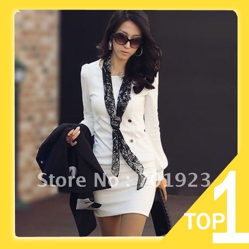 Holiday Sale 2013 Single-breasted Adorn Long Sleeve OL Dress Bubble Shoulder Round Neck Top  Y1088 (Drop shipping support!)