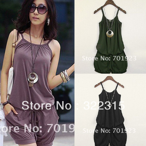 Holiday Sale 2013 Women Fashion Sleeveless Romper Strap Short Jumpsuit Scoop 3 Colors Free Shipping Y2003