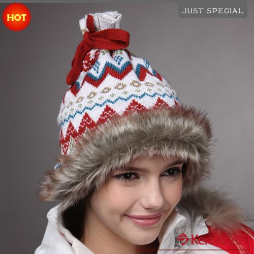 Holiday Sale -50% Hot Selling Plush Beanie Hat, Knitted Wool Beanie Hat KM-1143-02 White