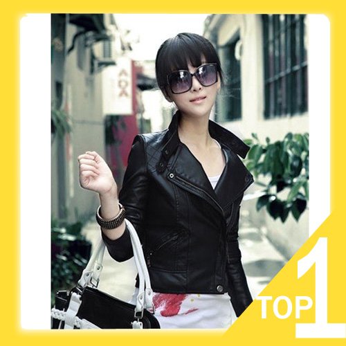 Holiday Sale Charm Womens Sexy Ladies Black leather Jacket Coat Outerwear Leather/denim/wool Motorcycle/biker Jacket Y3110