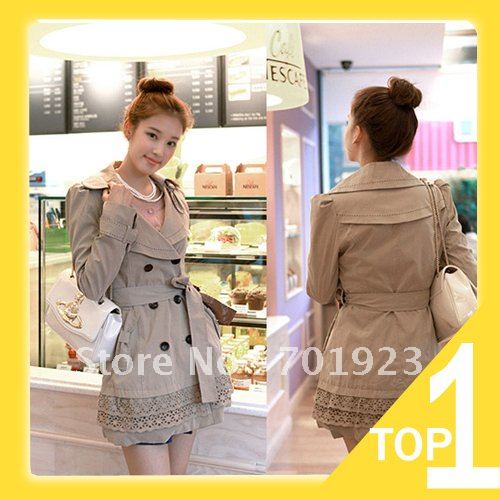 Holiday Sale CHIC LAPEL DOUBLE BREASTED COAT PATCHWORK LACE BELT Y2456