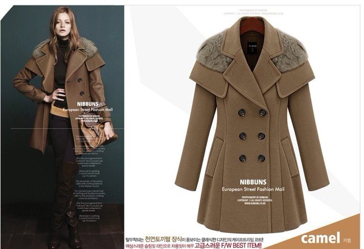Holiday Sale Classics Western Style Fashion Women's Double-breasted Cony Hair Neck Coat S36