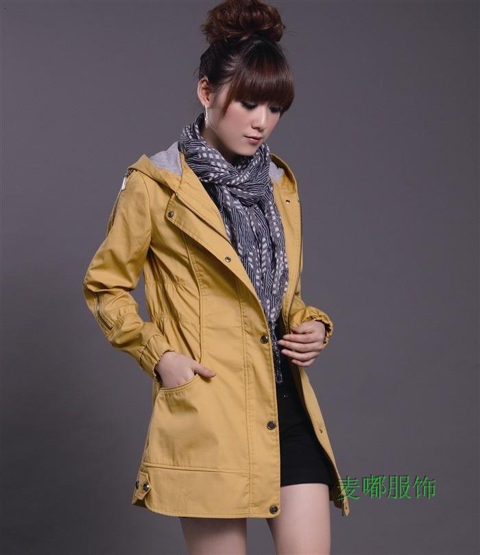 Holiday Sale Fashion women long sleeve with hat wind coat  M-3XL lady trench ,winter outerwear 5colors+5sizes Free shipping ET59