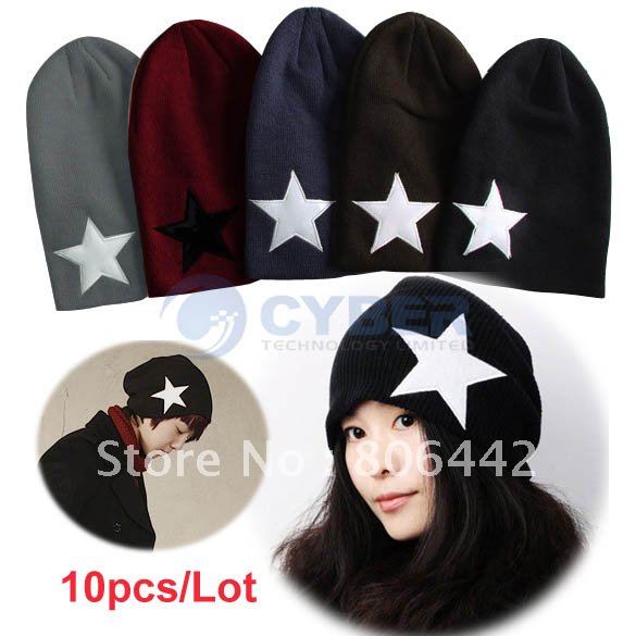 Holiday Sale Free Shipping 10pcs/Lot New Fashion Korean UNISEX Men & Women Star Knit Hat Skull Cap Ski Knit Hat 7675