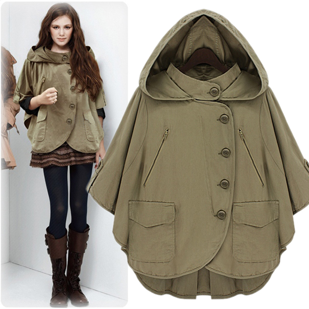 Holiday Sale Free Shipping 2012 New Antumn Women't Coat Military Cool Vintage Poncho With A Hood Sweat Shirt Bunt Outerwear