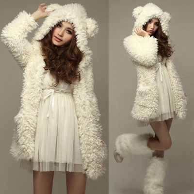 Holiday Sale Free Shipping 2012 New Korea Autumn Women's Wool Coat Bear Ears With A Hood Outerwear Plus Size Cardigan y108