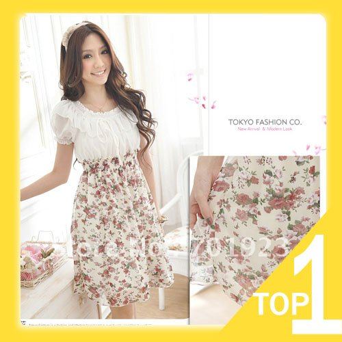 Holiday Sale Free shipping,2012 New Korean version of the summer short-sleeved chiffon skirt dress Y1099