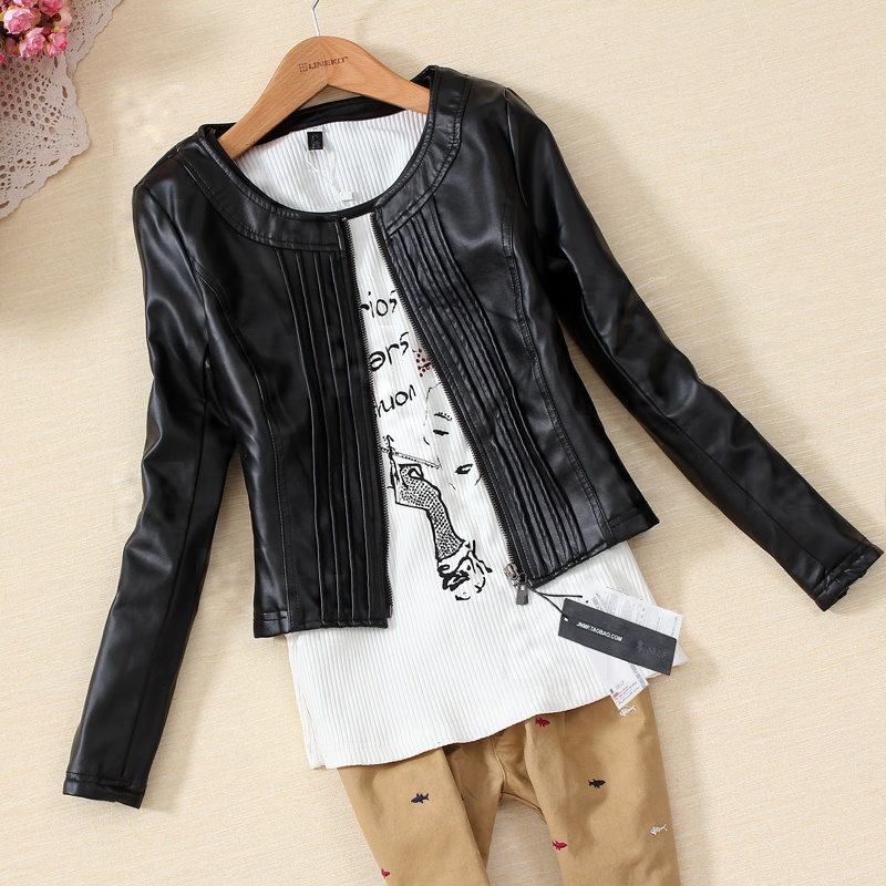 Holiday Sale Free shipping Cuff zipper wild leopard print lining motorcycle leather jacket cotton female PU clothing