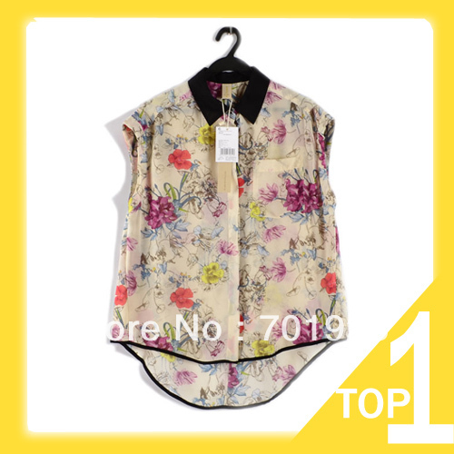 Holiday Sale Free shipping/Drop shipping women's flower print sleeveless chiffon blouse shirt Y7005