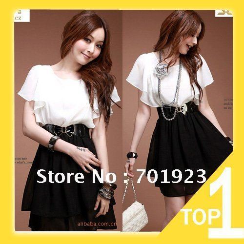 Holiday Sale Free Shipping Free belt 2013 New Arrival lady fashion Lotus short Sleeve Chiffon Dress Y3133