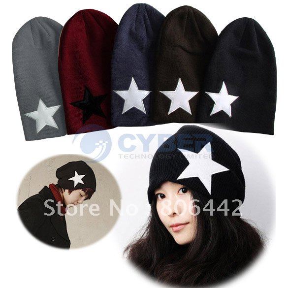 Holiday Sale Free Shipping New Fashion Korean UNISEX Men & Women Star Knit Hat Skull Cap Ski Knit Hat 7675