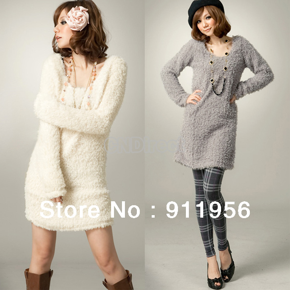 Holiday Sale FREE SHIPPING New Women's Cute Korea Fleece Long Sleeve Top Mini wollens Mini Dress #40