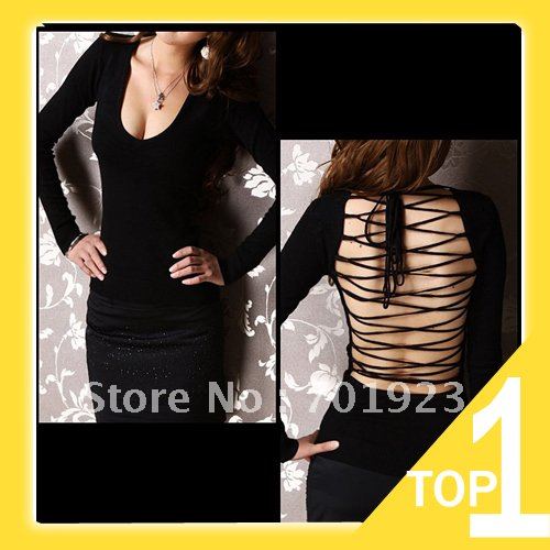 Holiday Sale Free shipping Women Sexy Club Wear Knitted Woolen Sweater Deep V neck Long Sleeve Backless Y2596