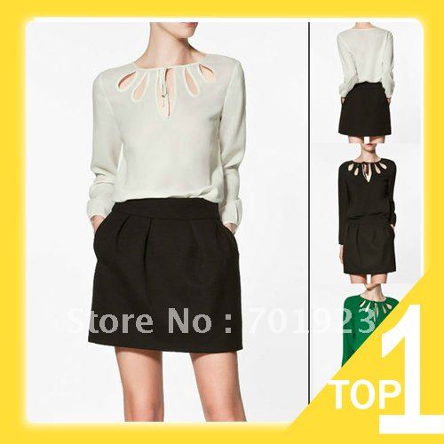 Holiday Sale Holiday Sale CHIFFON LONG SLEEVE BLOUSE WITH TEARDROP OPENING AT NECKLINE Y3496