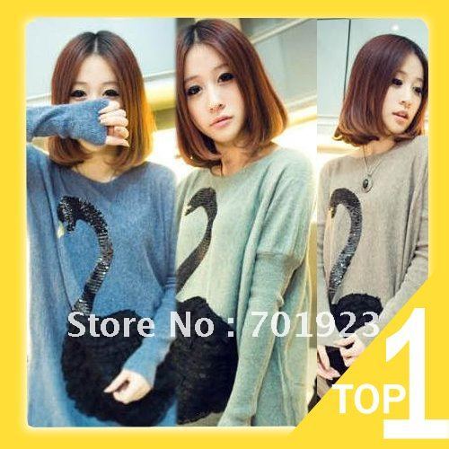 Holiday Sale Holiday Sale Free shipping goose print women lovely wool sweater pullover Green/Blue/Brown Y2709