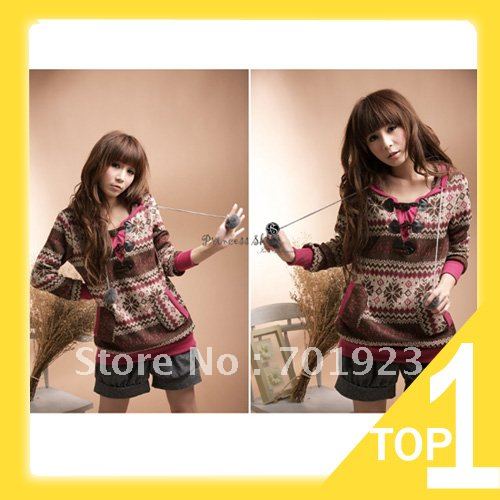 Holiday Sale Holiday Sale New Women SnowFlakes Prints Horn Buckle Knitting KnitWear Sweater Coat free shipping Y3237