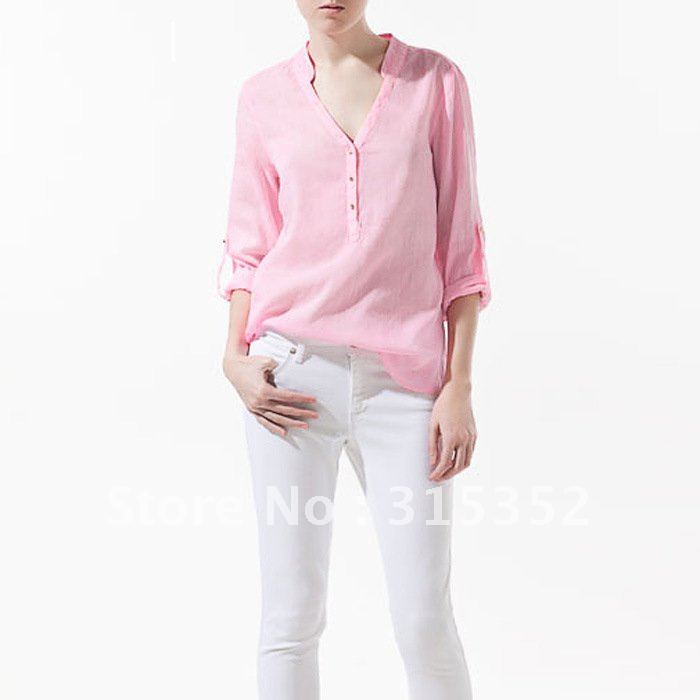 holiday sale New Arrival  Autumn Fashion 100% Cotton t Shirts  Long Sleeves V -Neck Casual T Shirts Blouse Four Color