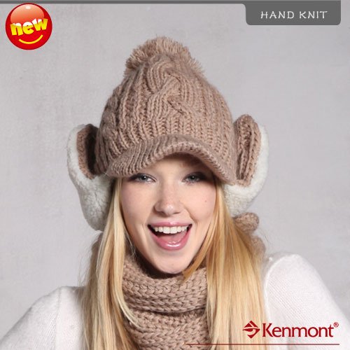 Holiday Sale New Arrival Brand Winter Wool Hat, Hand Knit Winter Earflap Cap KM 1219-45 Light Tan