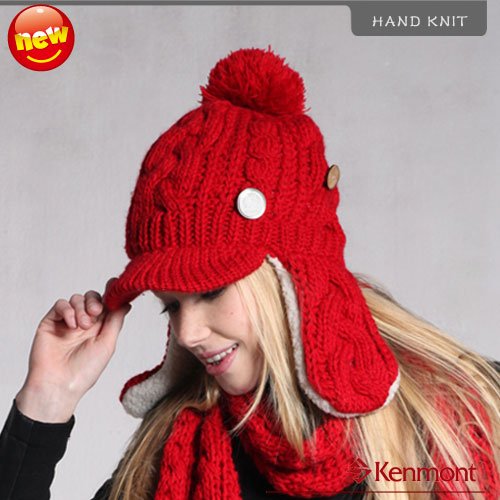 Holiday Sale New Arrival Brand Wool Winter Hat, Hand Knit Winter Earflap Cap KM 1219-03 Red hut