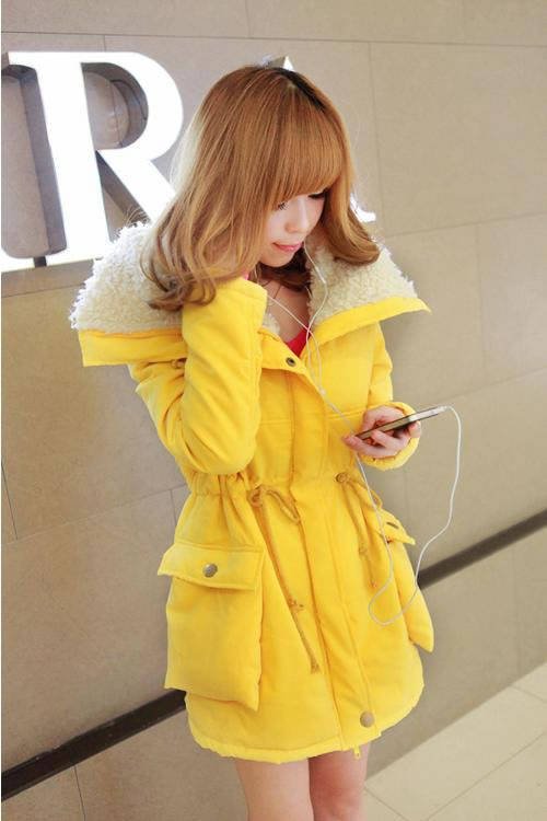 holiday sale!! New Winter Warm Women's Fleece Parka Lady Coat Overcoat Long Jacket  Yellow  ,  Free Shipping  Dropshipping