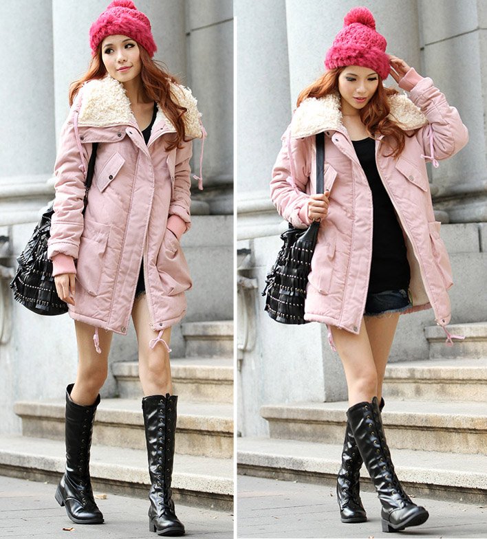 holiday sale!! New Winter Women's Lady Fleece Parka Coat Zip Overcoat Long Jacket Warm Pink ,Free Shipping Dropshipping