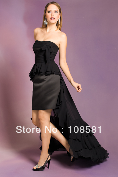 Holiday Sale Strapless With Long Train Black Chiffion Celebrity Dresses New Fashion 2012