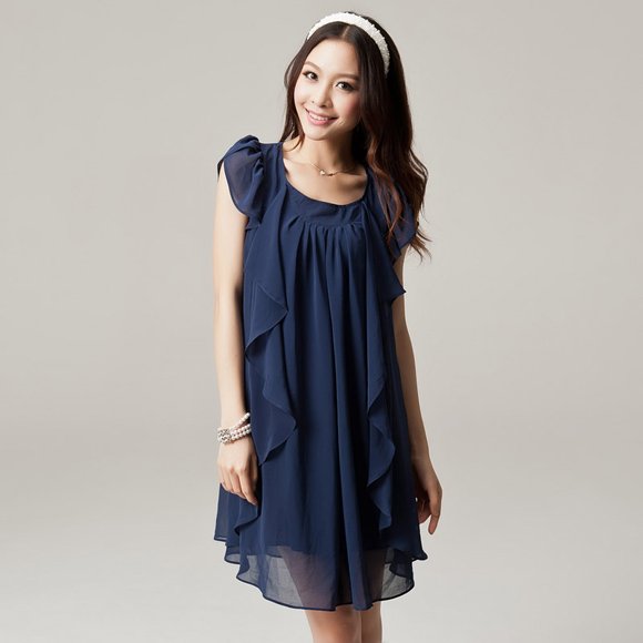 Holiday Sales Free Shipping Women's Casual Summer Dresses 2013 Elegant Ruffle O-Neck Plus Size Sleeveless Chiffon Dress JB120504