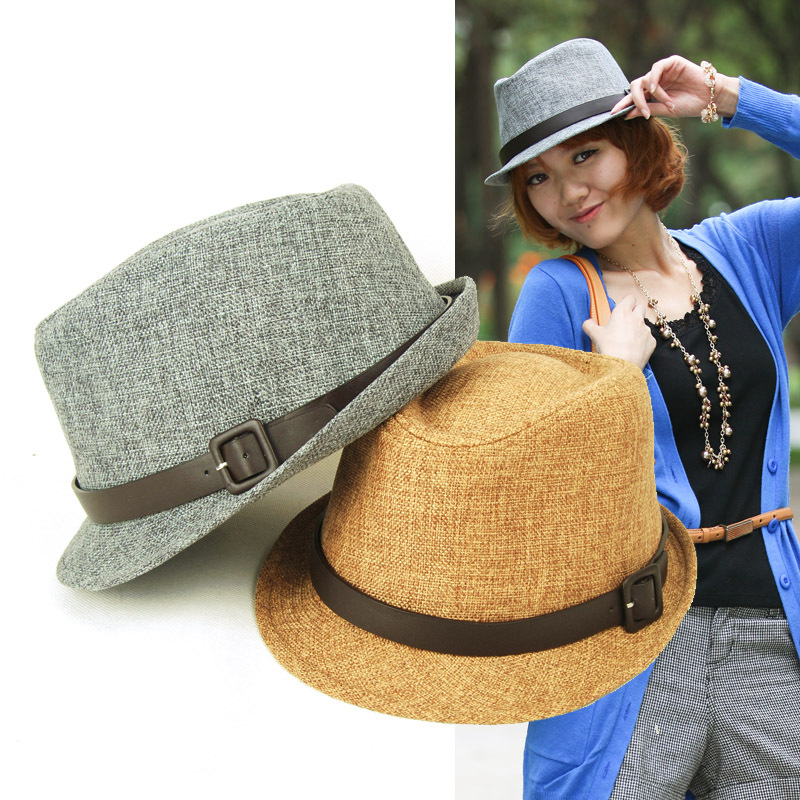 Honey autumn and winter male small fedoras fashion jazz hat women's hat quality PU 2 belt decoration