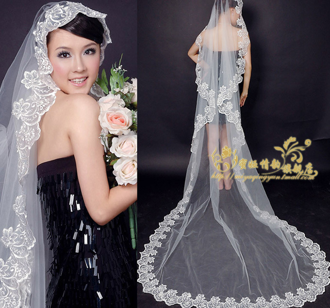 Honey Brides Elegant 3 Meters Lace Decoration Wedding Bridal Veils Long