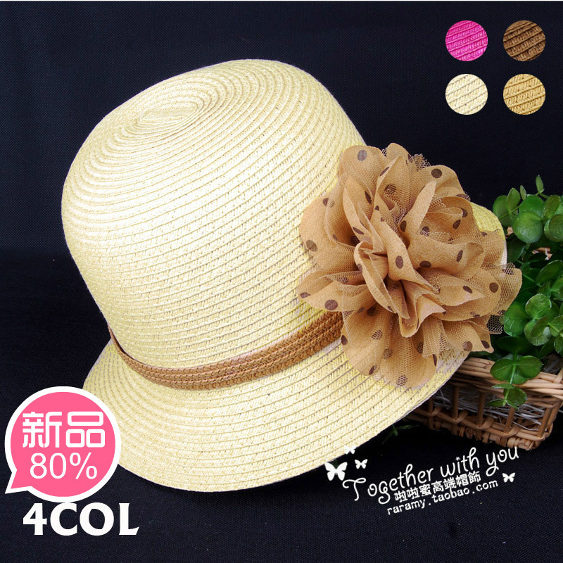 Honey elegant flower clock cap bucket hat spring and summer sun hat women's strawhat 4
