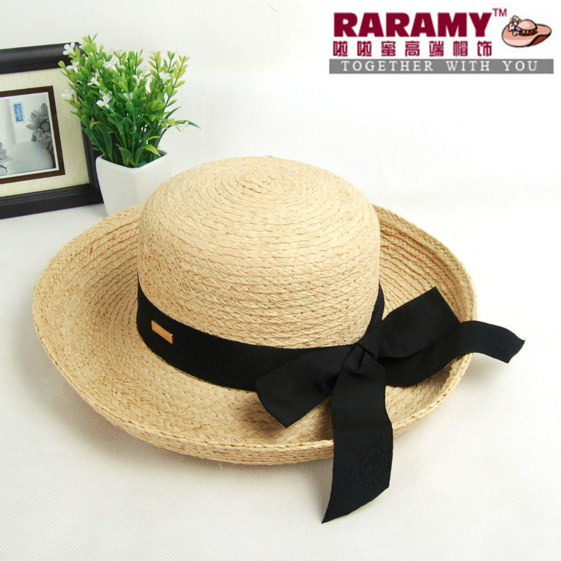 Honey roll-up hem strawhat cap straw braid hat big along the cap beach cap women's sun hat