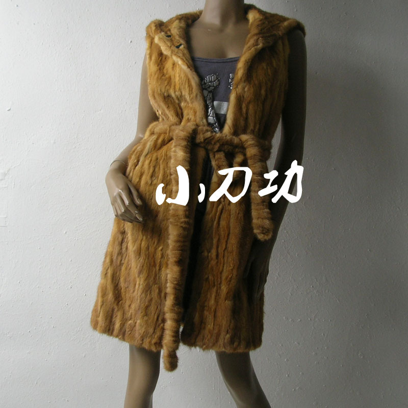 Hooded fur long vest long design vest overcoat c003