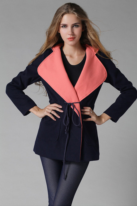 Hooded lapel patch women coat autumn and winter large lapel with a hood slim waist pocket outerwear trench