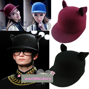 Horse Riding Hat Fashion Woman/Mens Little Devil cap 100% WOOL Black BLACKS Cat Ears 7Colors Available One Size