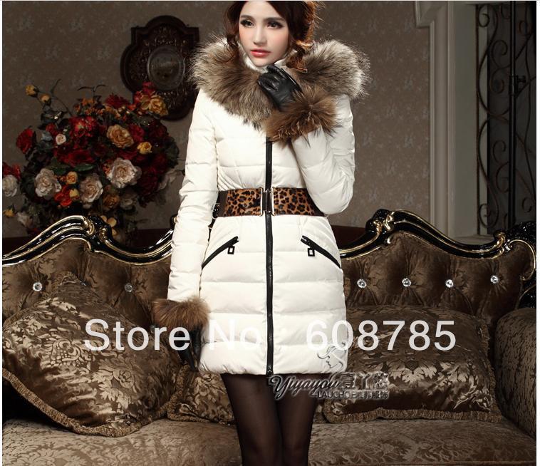 HOT!!!2012 lei feng cap luxury raccoon fur slim female long design down jacket S5