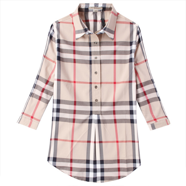 Hot  2012 Women Classical Brands Burb Long Sleeve Plaid Beige Vintage Shirts/Ladies Designer Tops/Blouses Bur8524 Plus sizeM-XXL