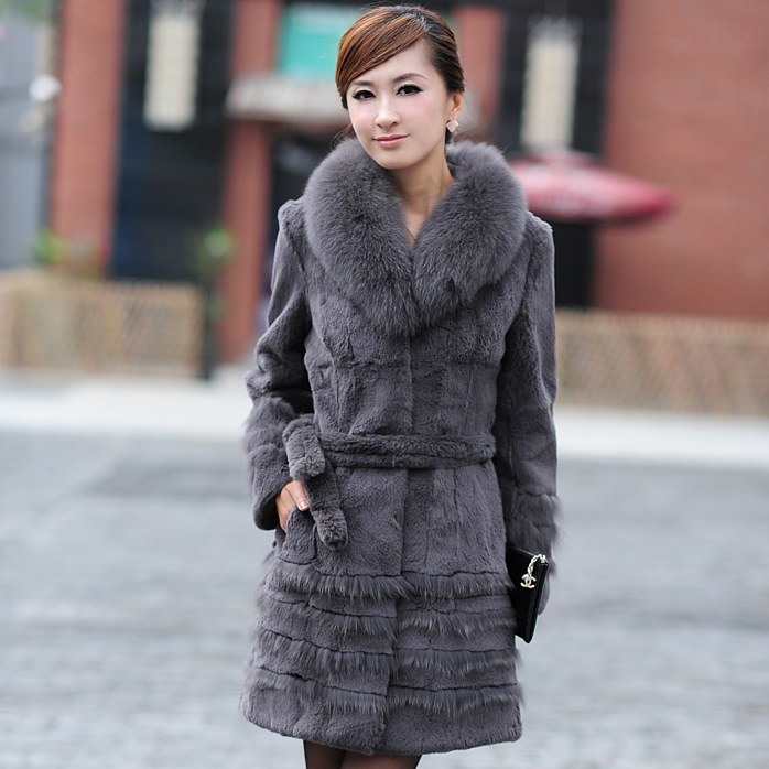 Hot !2012 women's fur overcoat rabbit fur full leather coat for autumn and winter long sleeve