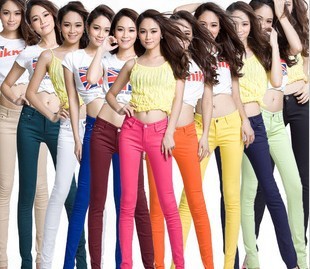 hot 2013 fashion sale!! new 11 color jeans candy colored women's high stretch pencil jeans wholesale manufacturers