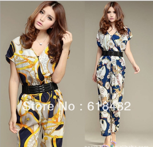 Hot,2013 new Korean Women Sweet Imitation Silk Jumpsuits/Rompers,pants With Belt,Free shipping,