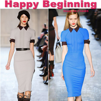 Hot  2013 spring/autumn dresses New Fashion Victoria Beckham style knitted cotton pencil dress sexy dresses back zipper S-XL D76