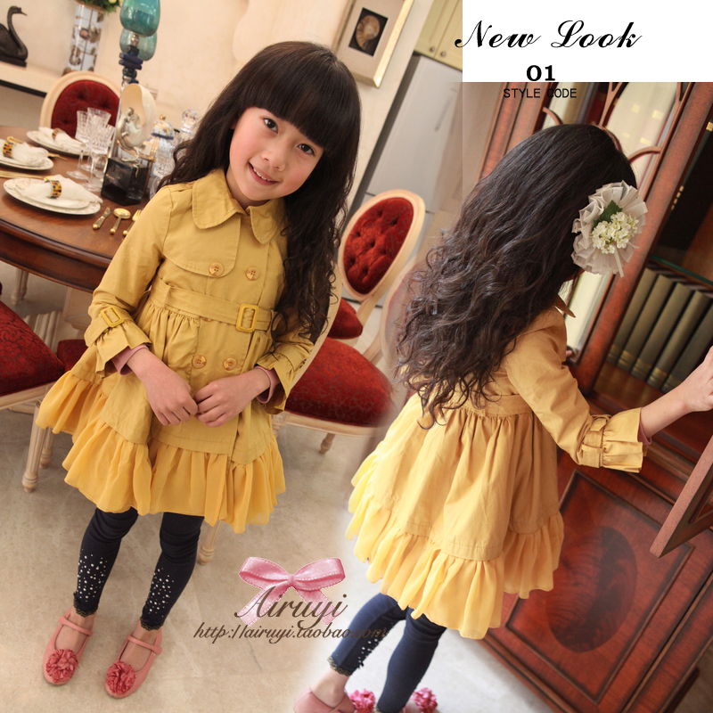 Hot 2013 spring girls clothing personality fashion beautiful chiffon clothing double breasted trench dress Free Shipping